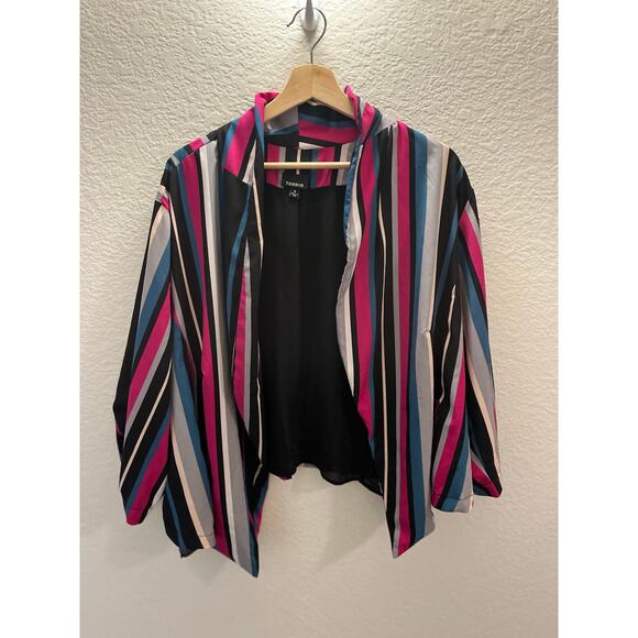 Torrid Striped Open Front Blazer Colorful Statement Jacket Size 4 Dopamine - Picture 2 of 5